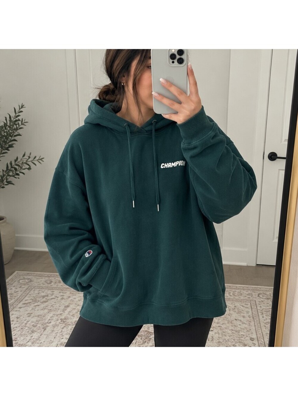 Champion Forest Green Pullover Hoodie Sweatshirt Size L
